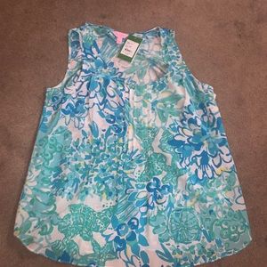 Lilly Pulitzer DAHLIA Aqua tank top 100% Silk